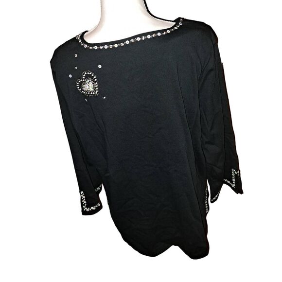 SALE!! NWT-Quacker Factory Black Heart Sequin/Bead Embellished T-Shirt XL - Picture 6 of 8
